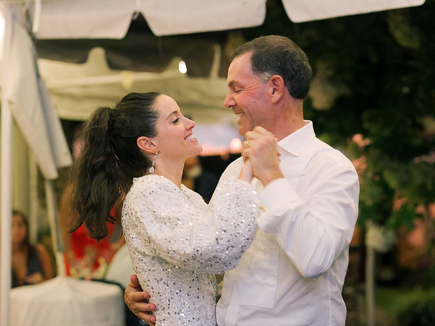 bride dances with dad during private home wedding | Stylish Private Home Wedding Inspiration | Asher Gardner Photography
