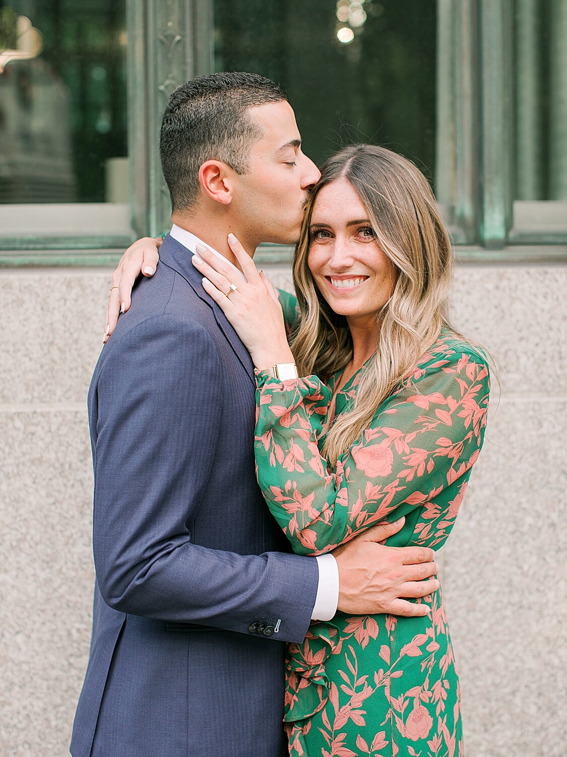 groom kisses bride on forehead during NYC engagement session | Asher Gardner Photography | The Village engagement session