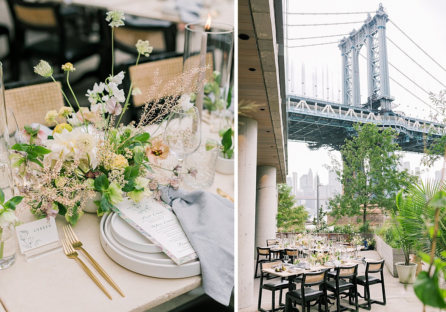 elegant reception decor for Celestine dinner | Asher Gardner Photography | Intimate Ceremony in DUMBO New York