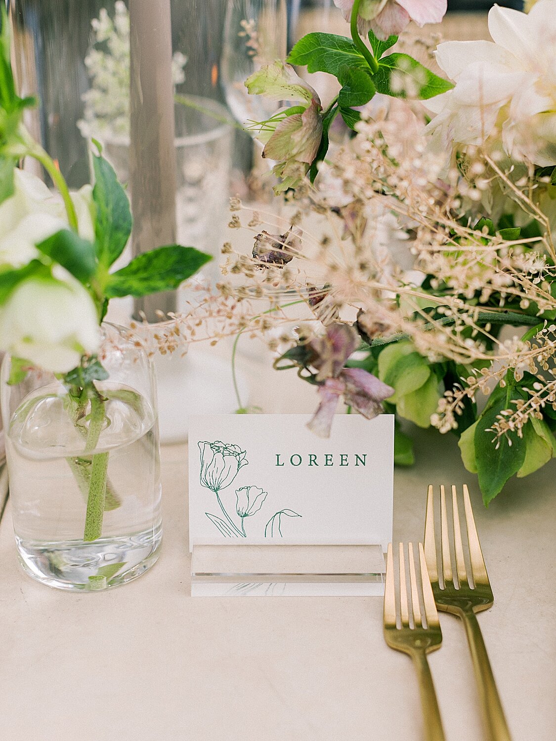 elegant place setting for intimate wedding reception | Asher Gardner Photography | Intimate Ceremony in DUMBO New York