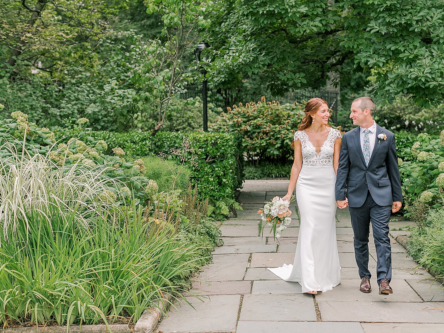 newlyweds stroll through NYC gardens | Asher Gardner Photography | Elopement at the Central Park Conservatory Gardens