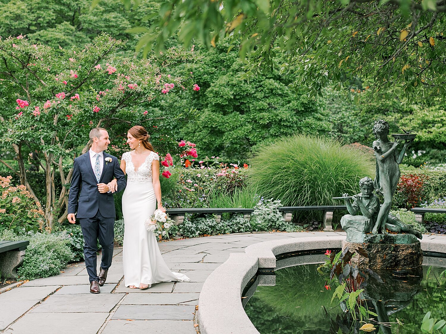 newlyweds stroll through Central Park gardens | Asher Gardner Photography | Elopement at the Central Park Conservatory Gardens