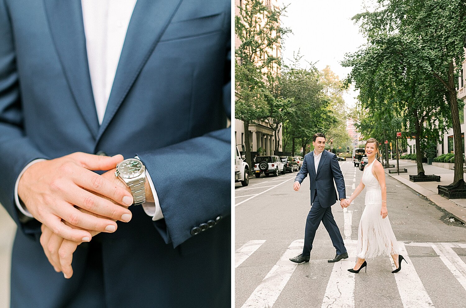 groom shows off watch during NY engagement photos | Asher Gardner Photography | Gramercy Park Engagement Session