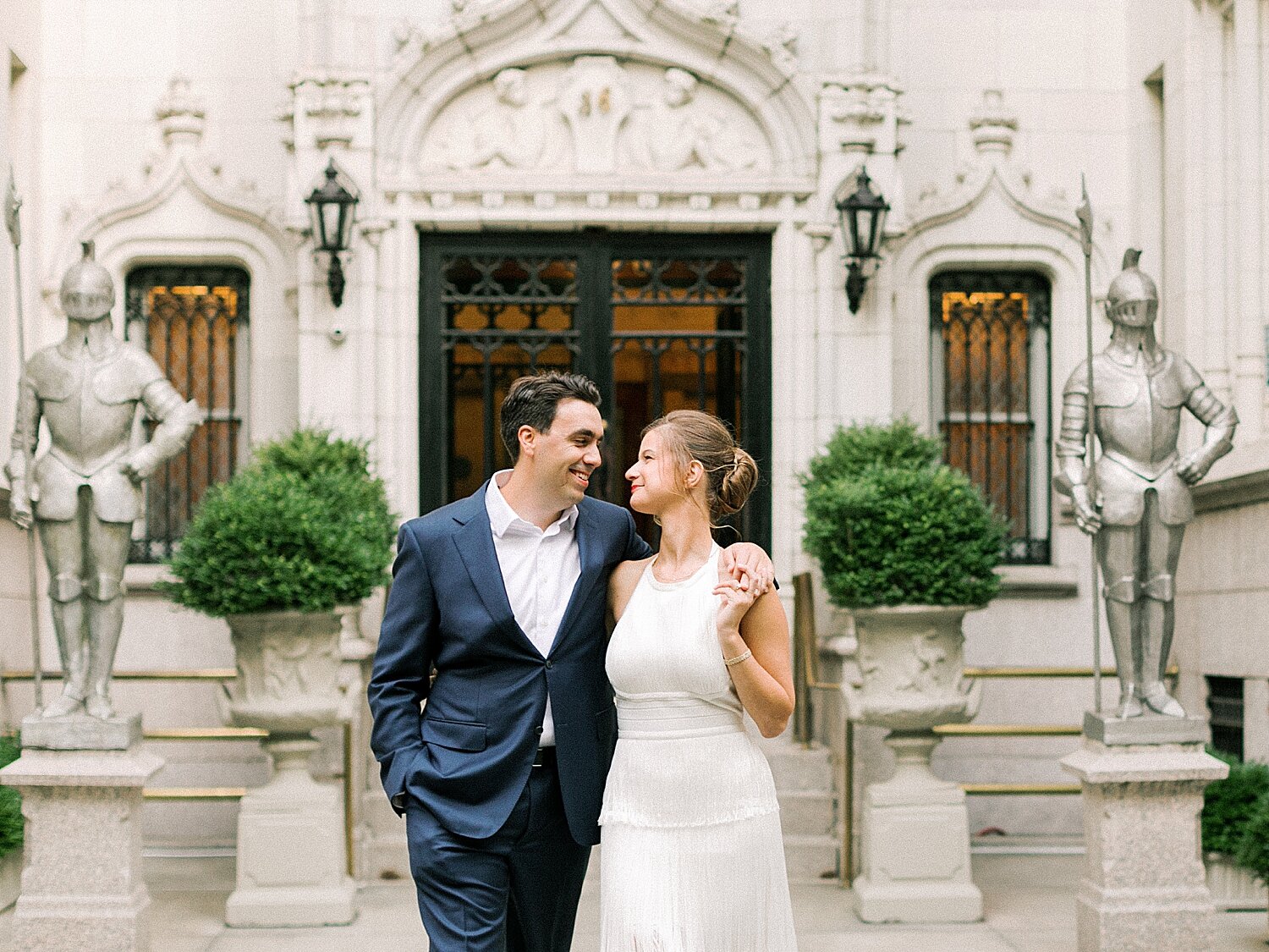 couple poses by NY home | Asher Gardner Photography | Gramercy Park Engagement Session