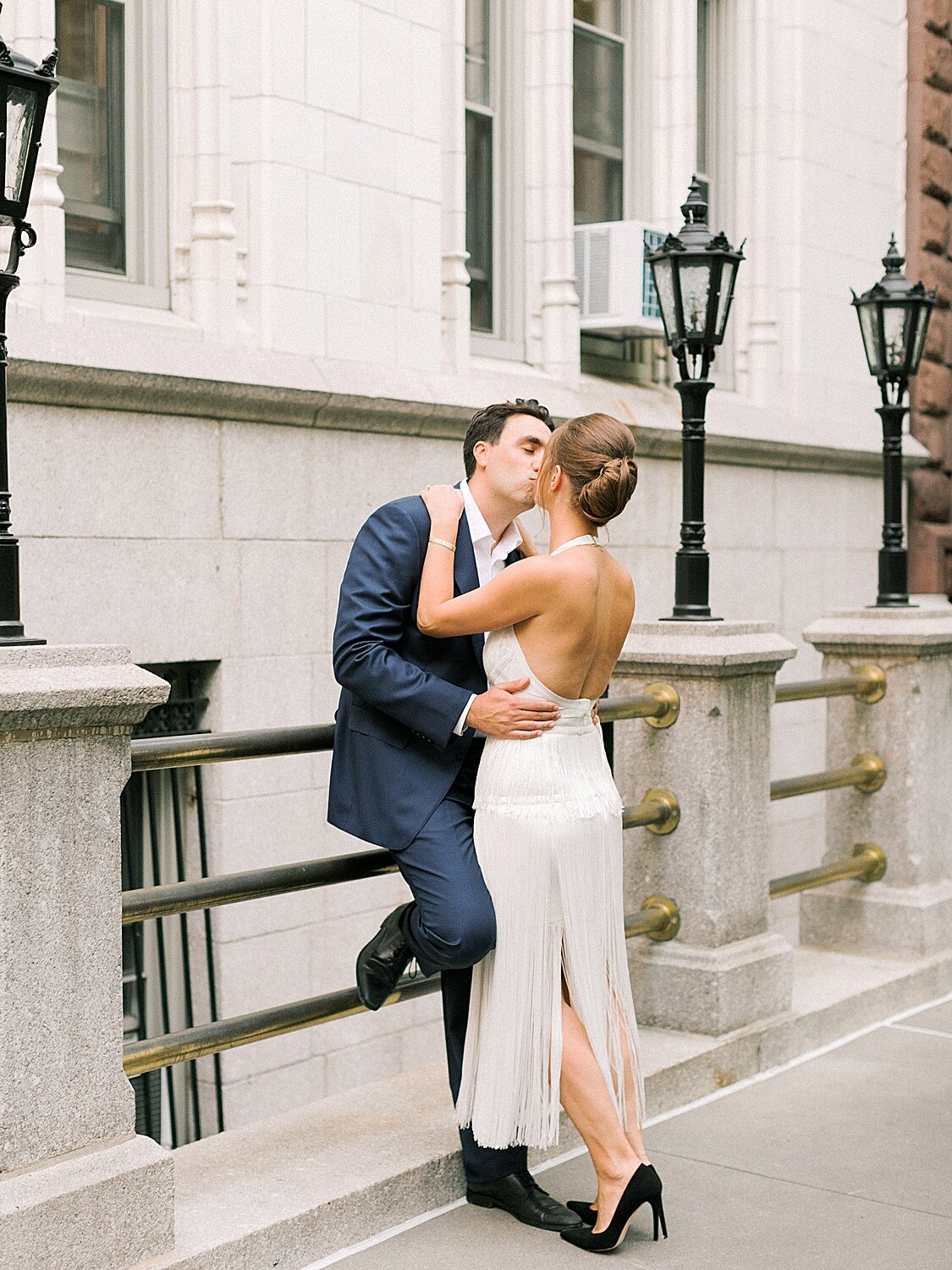 couple kisses on NYC street | Asher Gardner Photography | Gramercy Park Engagement Session