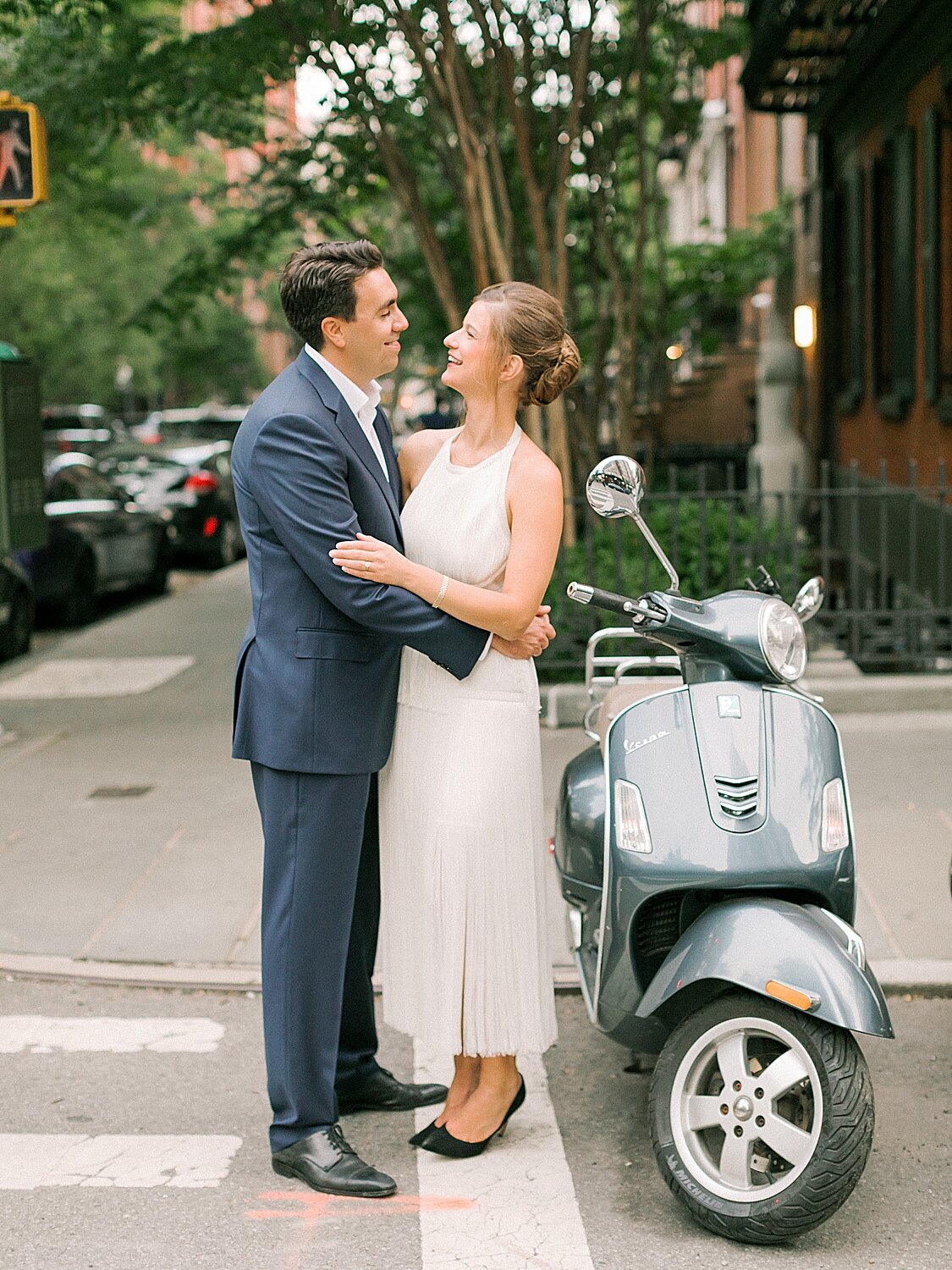 romantic engagement portraits by Vespa in NYC | Asher Gardner Photography | Gramercy Park Engagement Session