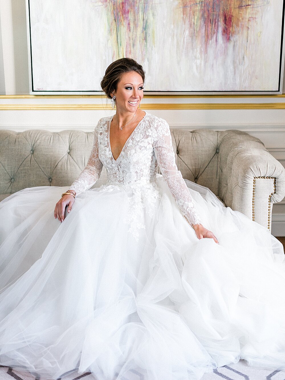 bridal portrait on couch at St. Regis Hotel | Tri-State area wedding venues photographed by Asher Gardner Photography
