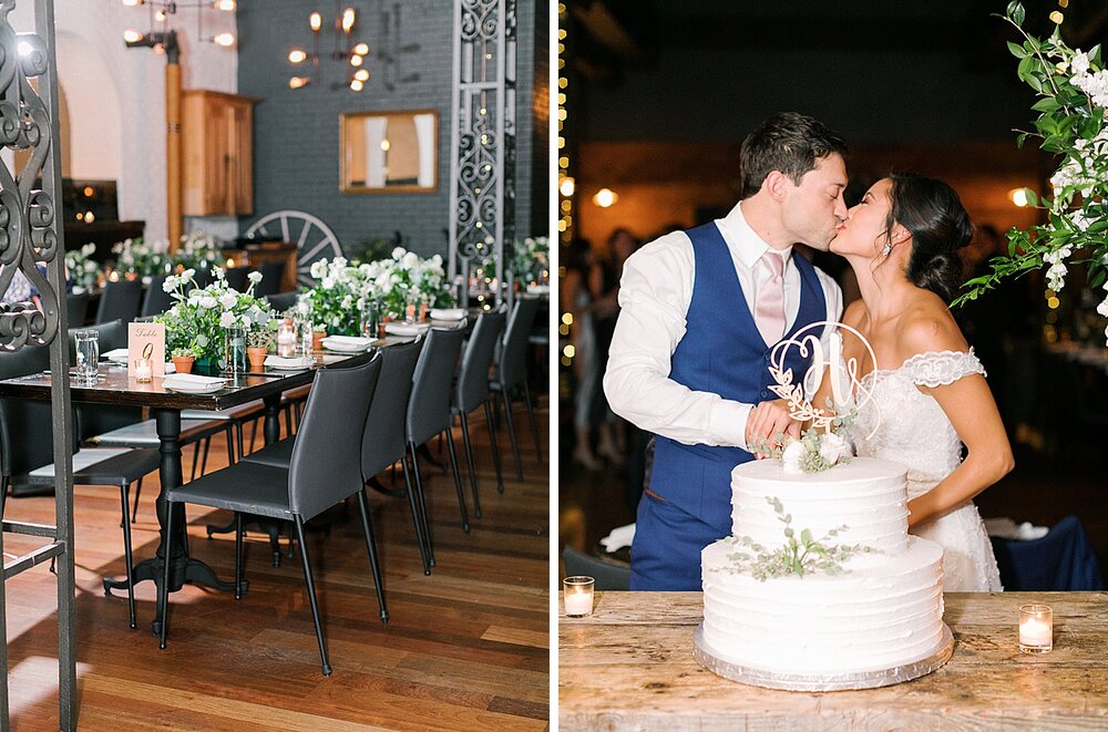 bride and groom cut wedding cake at The Milling Room | Tri-State area wedding venues photographed by Asher Gardner Photography