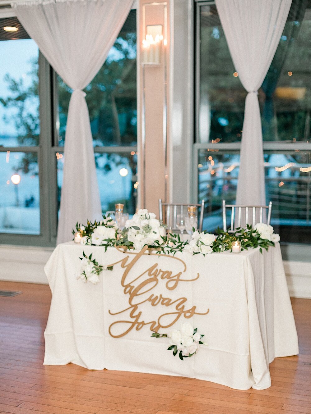 sweetheart table for wedding reception at Battery Gardens | Tri-State area wedding venues photographed by Asher Gardner Photography