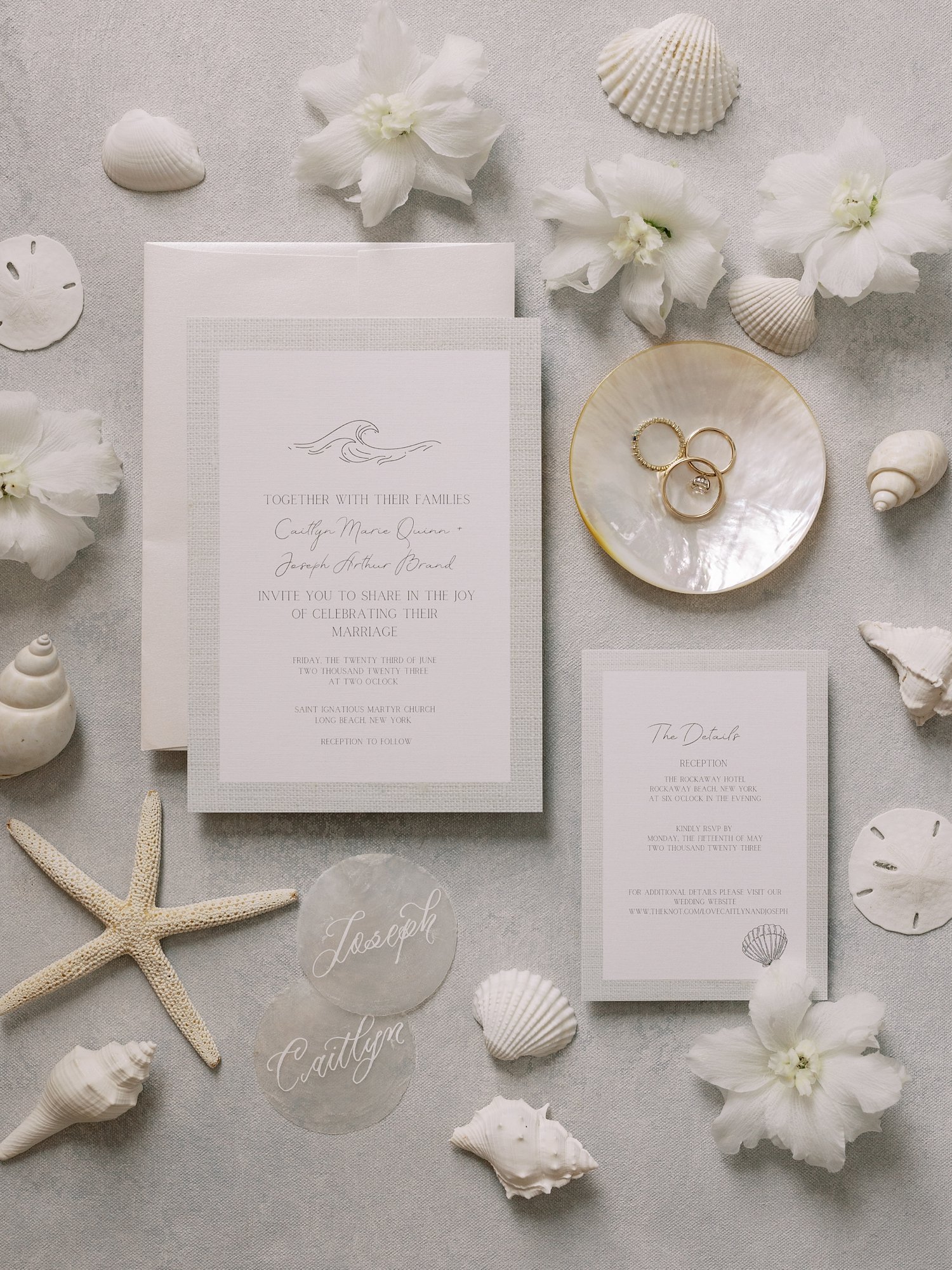 tropical inspired wedding invitations for wedding at the Rockaway Hotel