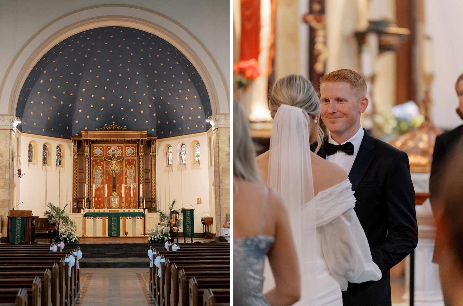 bride and groom exchange vows during traditional church wedding on Long Island