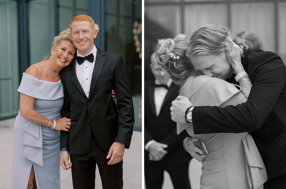 mom hugs groom and his brother during New York wedding day
