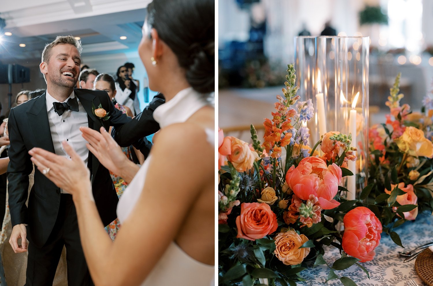 bride and groom dance together on dance floor at New Canaan wedding reception