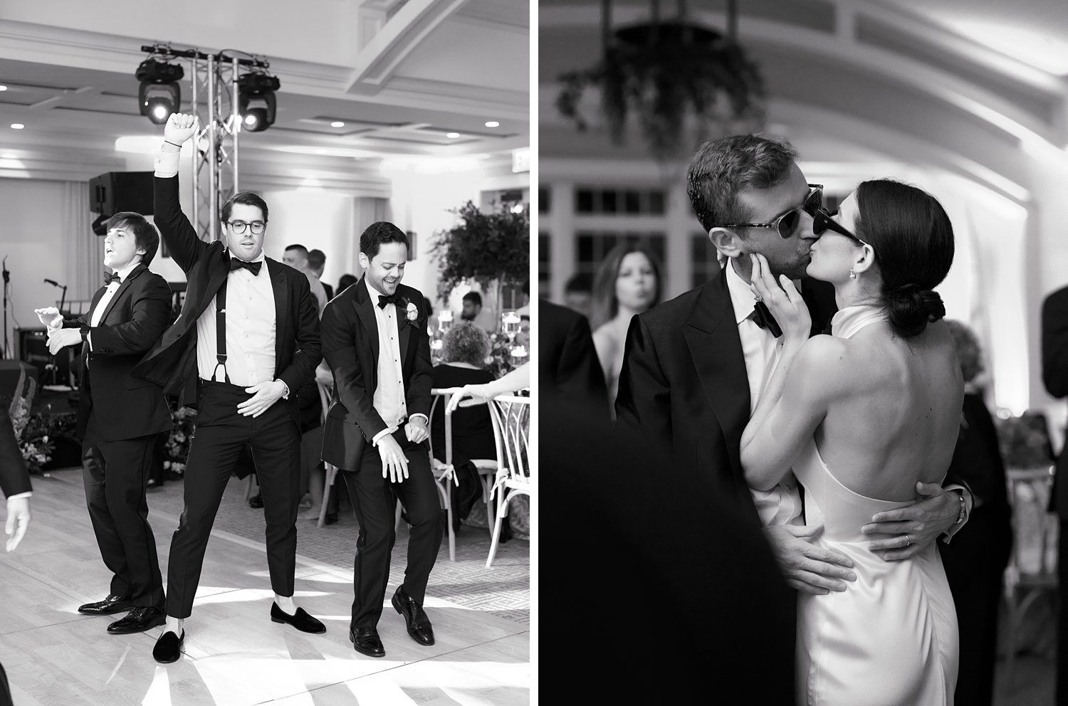 groom and groomsmen dance during New Canaan wedding reception