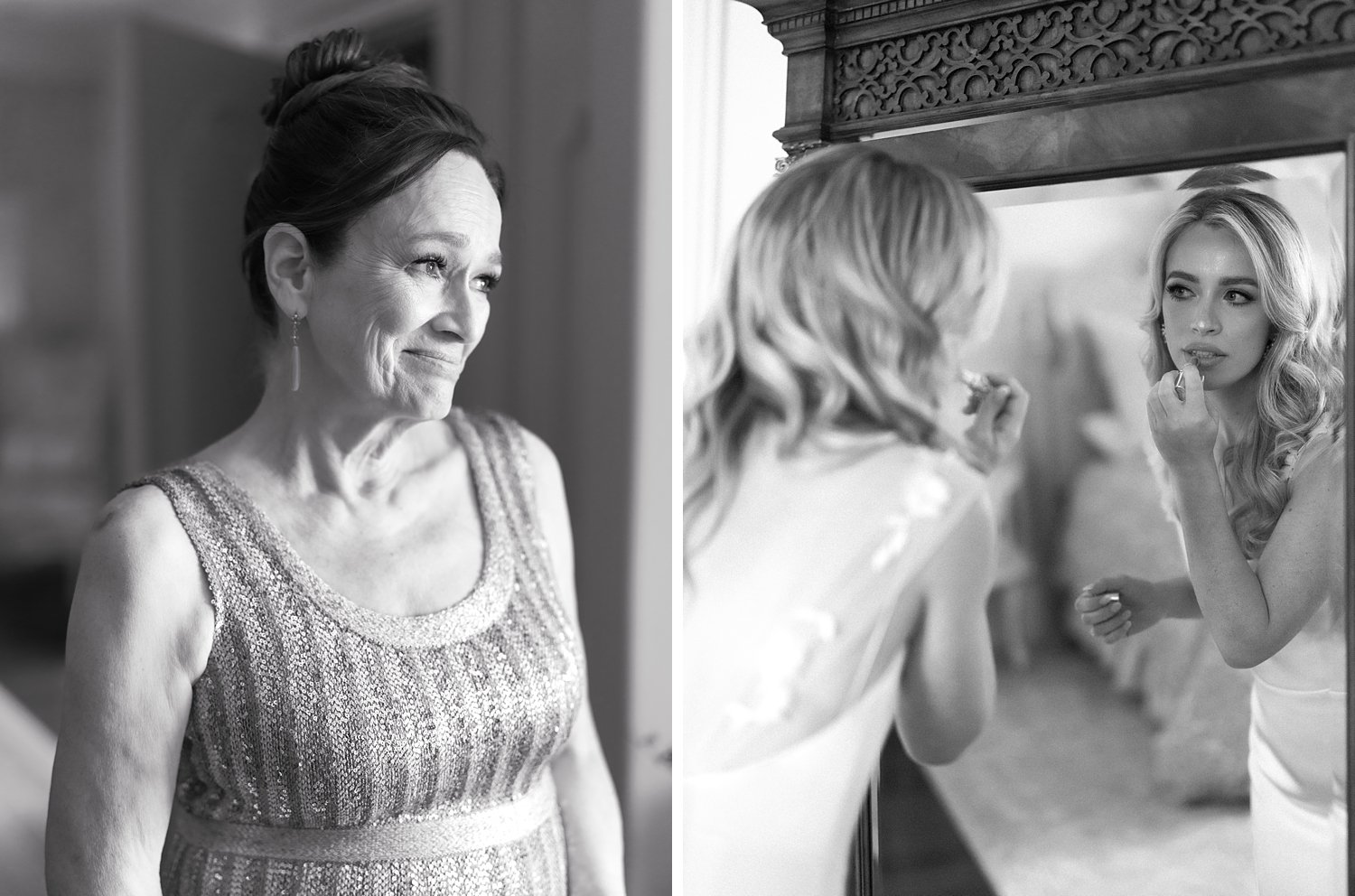 mother tears up looking at bride preparing for NJ wedding day