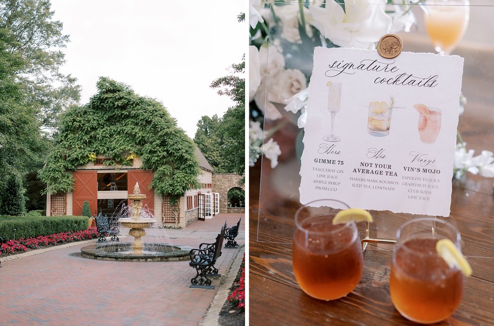 signature drinks and cocktails for wedding at the Ashford Estate