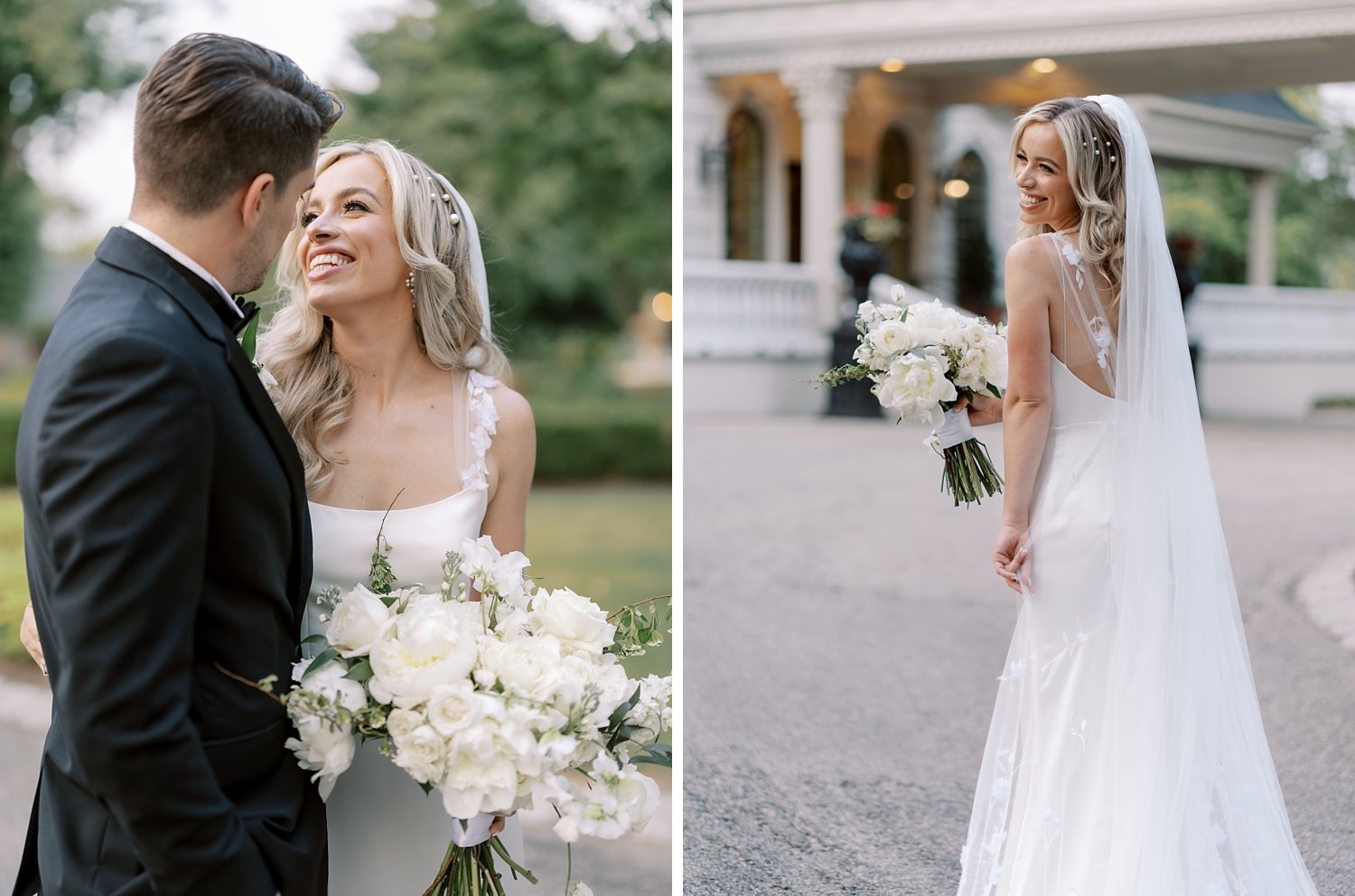 bride and groom smile at each other in New Jersey 