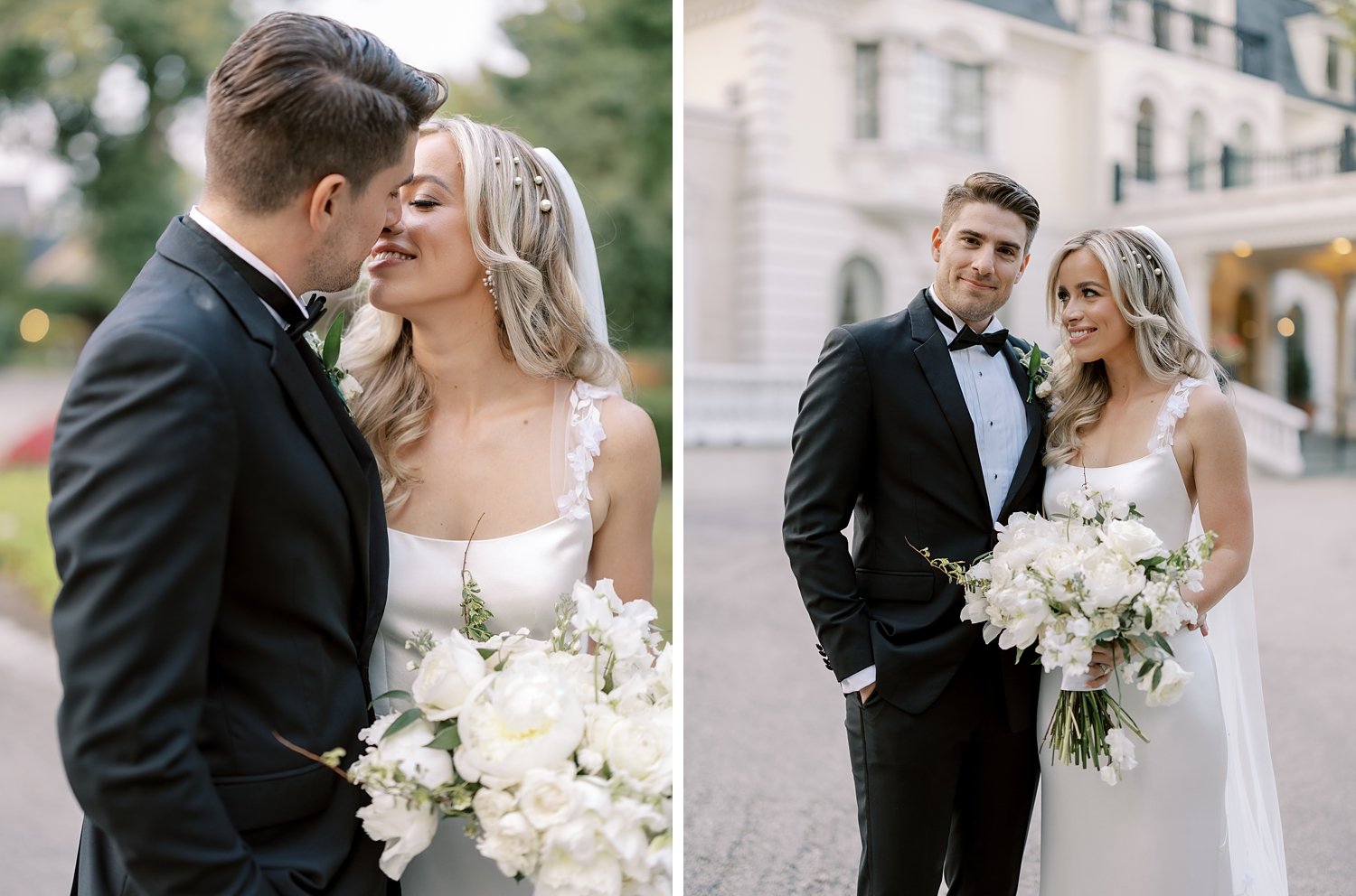 newlyweds hug on driveway at the Ashford Estate