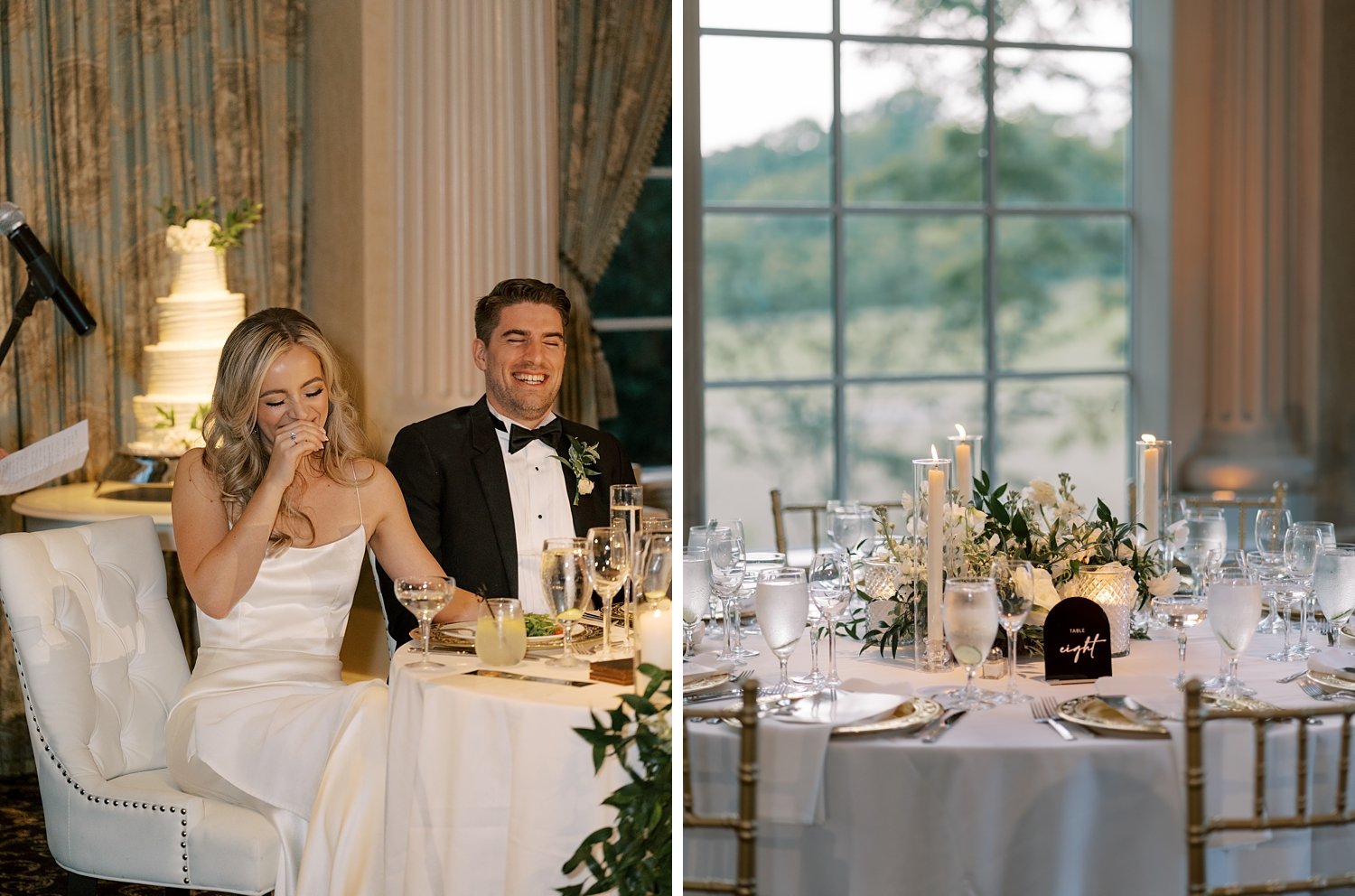 newlyweds laugh during wedding toasts at the Ashford Estate