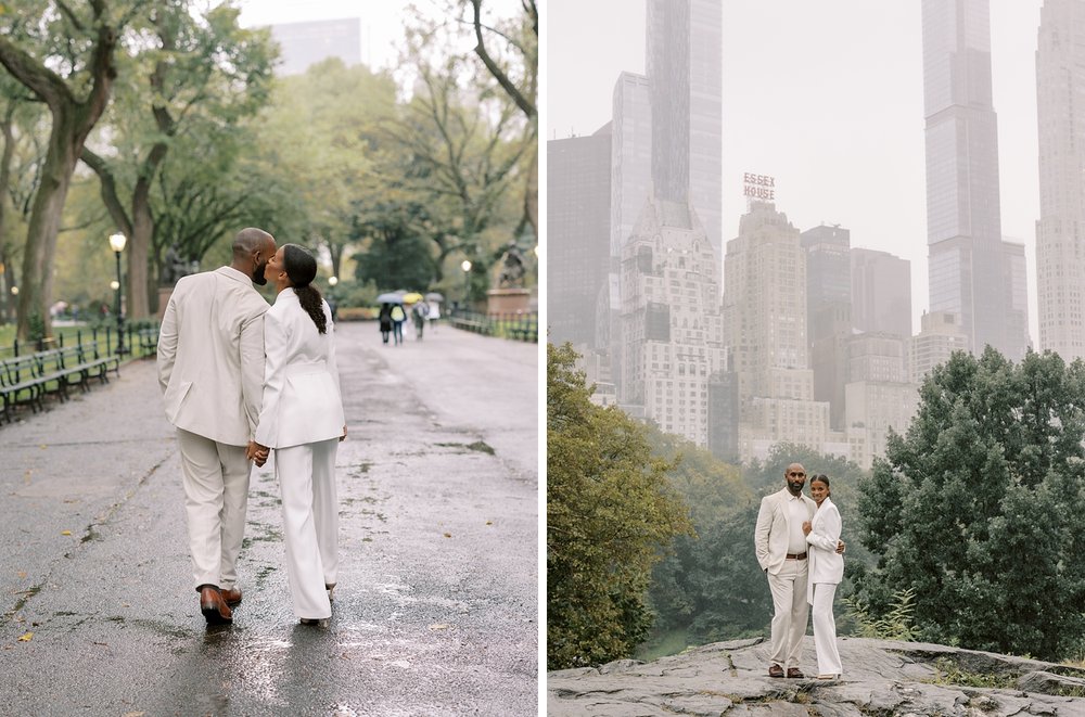 married couple poses on rocks inside Central Park