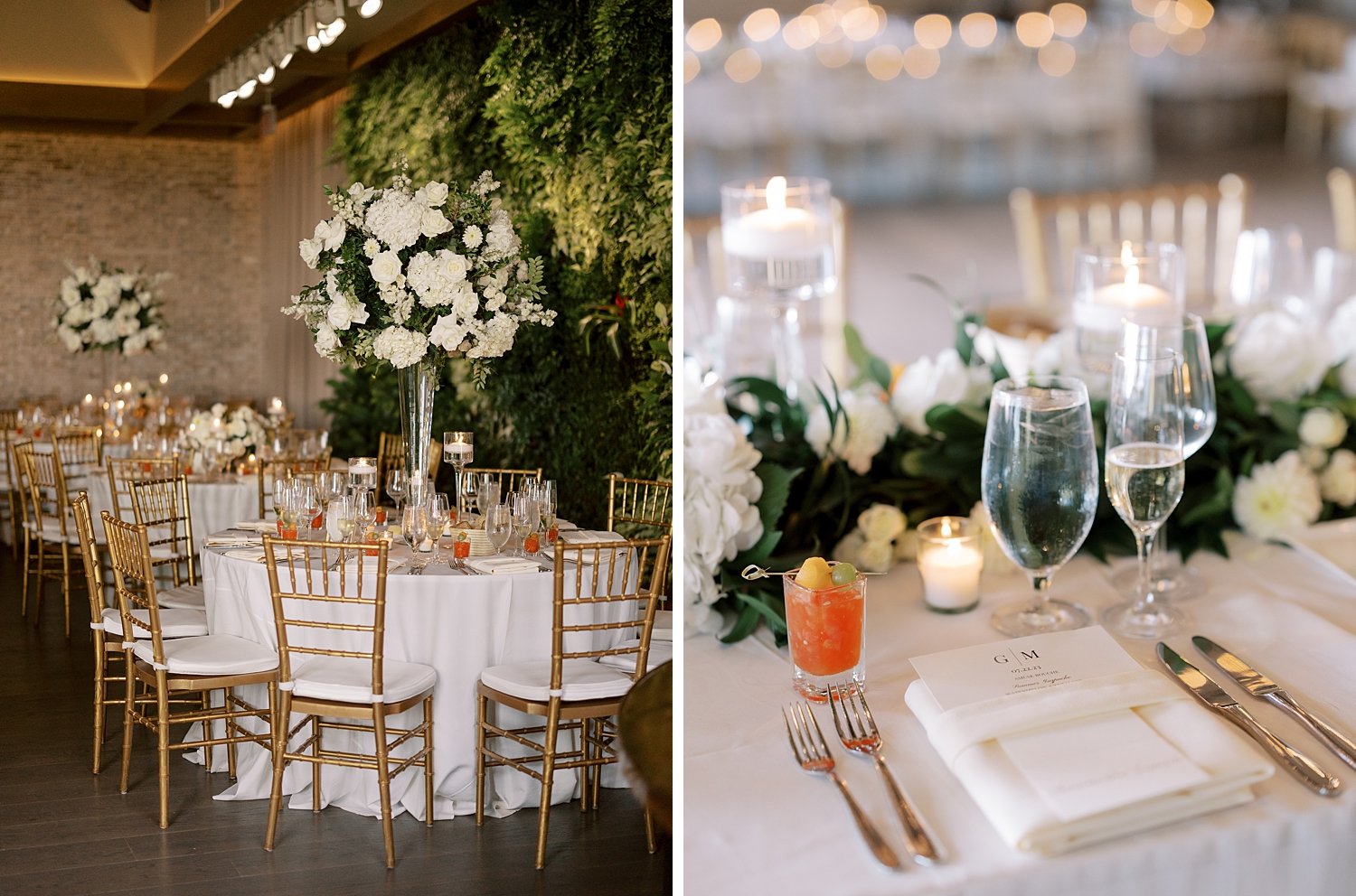 wedding reception with gold and ivory details at Pendry Natirar