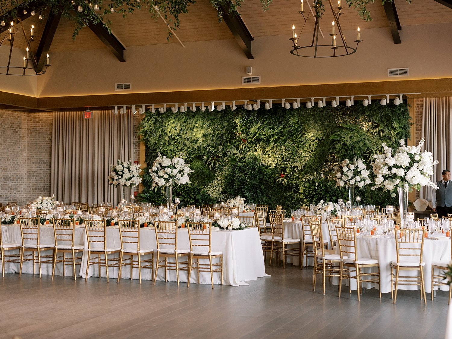 New Jersey wedding reception at Pendry Natirar with gold chairs and ivory flowers 