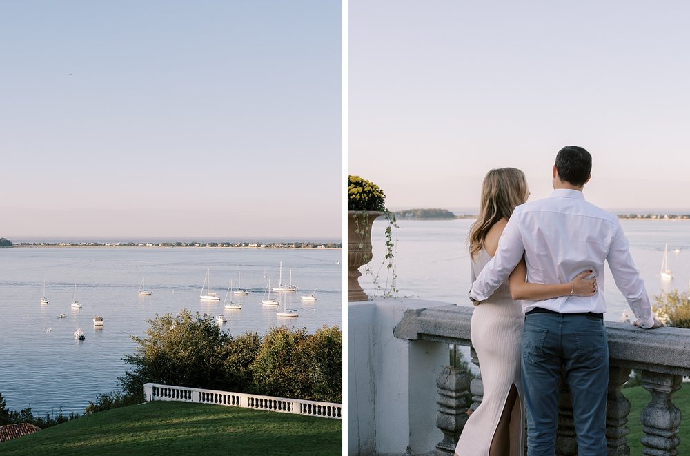 sunset engagement session at the Vanderbilt Museum