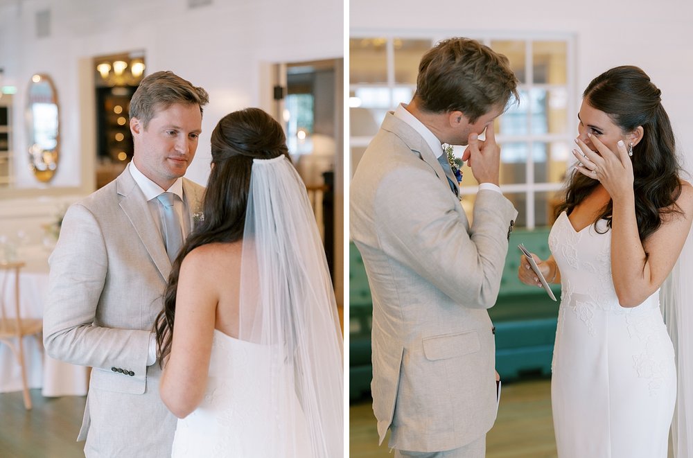 newlyweds cry during first look inside the Pridwin