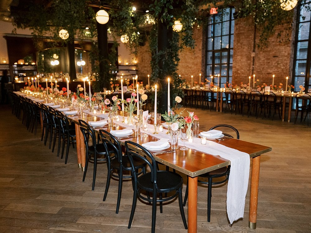 candlelit tables for fall wedding reception at the Wythe Hotel