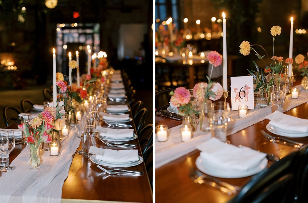 fall wedding reception with taper candles at the Wythe Hotel