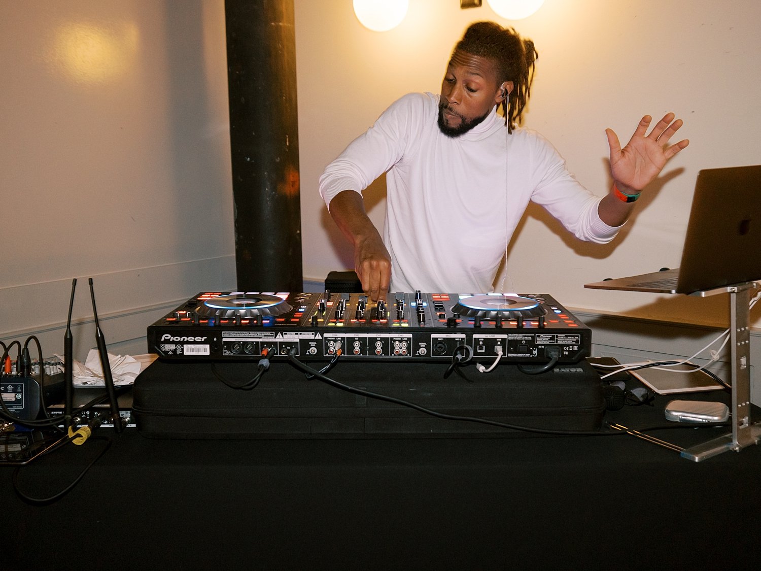 DJ dances during Brooklyn NY wedding reception