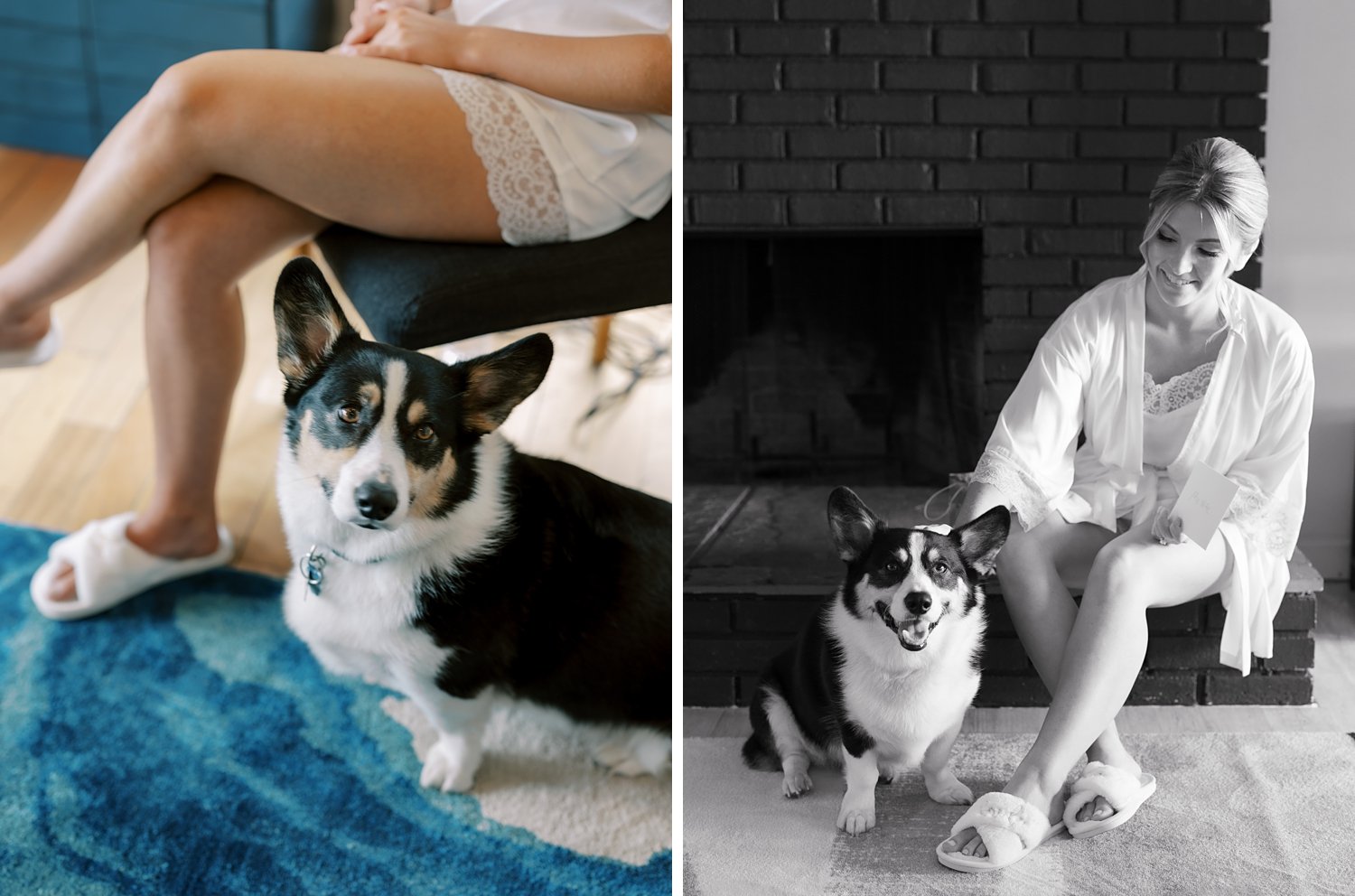 bride sits with dog inside the Buttermilk Inn &amp; Spa