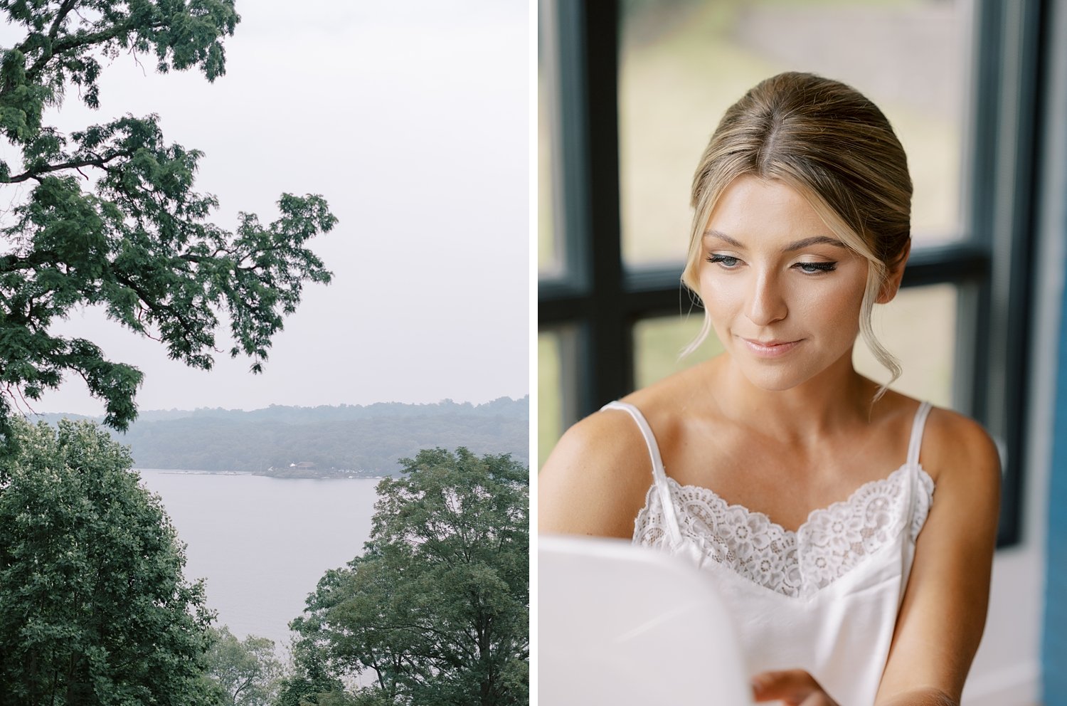 bride reads letter on morning of wedding at the Buttermilk Inn &amp; Spa
