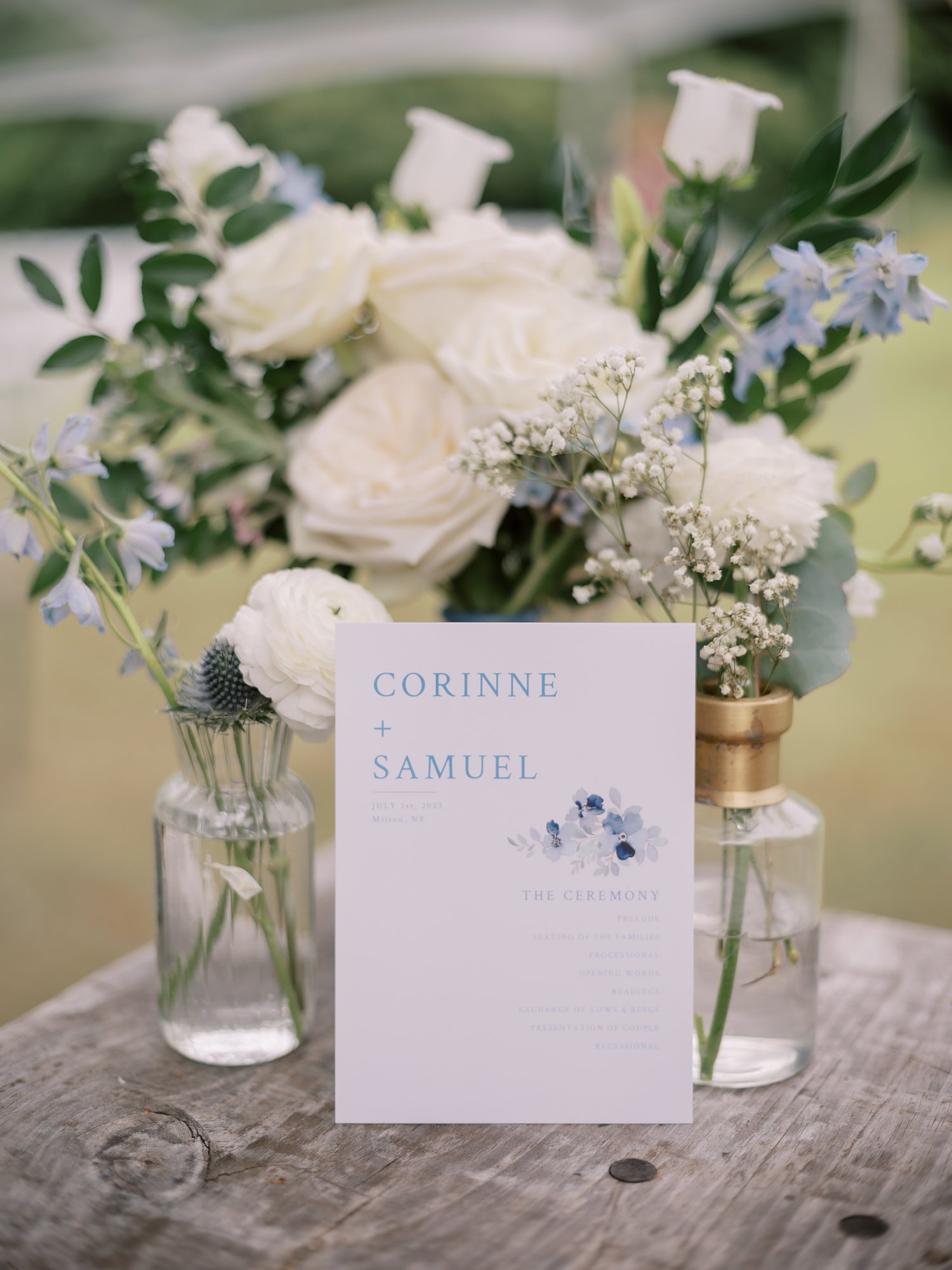 white rose and baby's breath floral arrangement at the Buttermilk Inn &amp; Spa