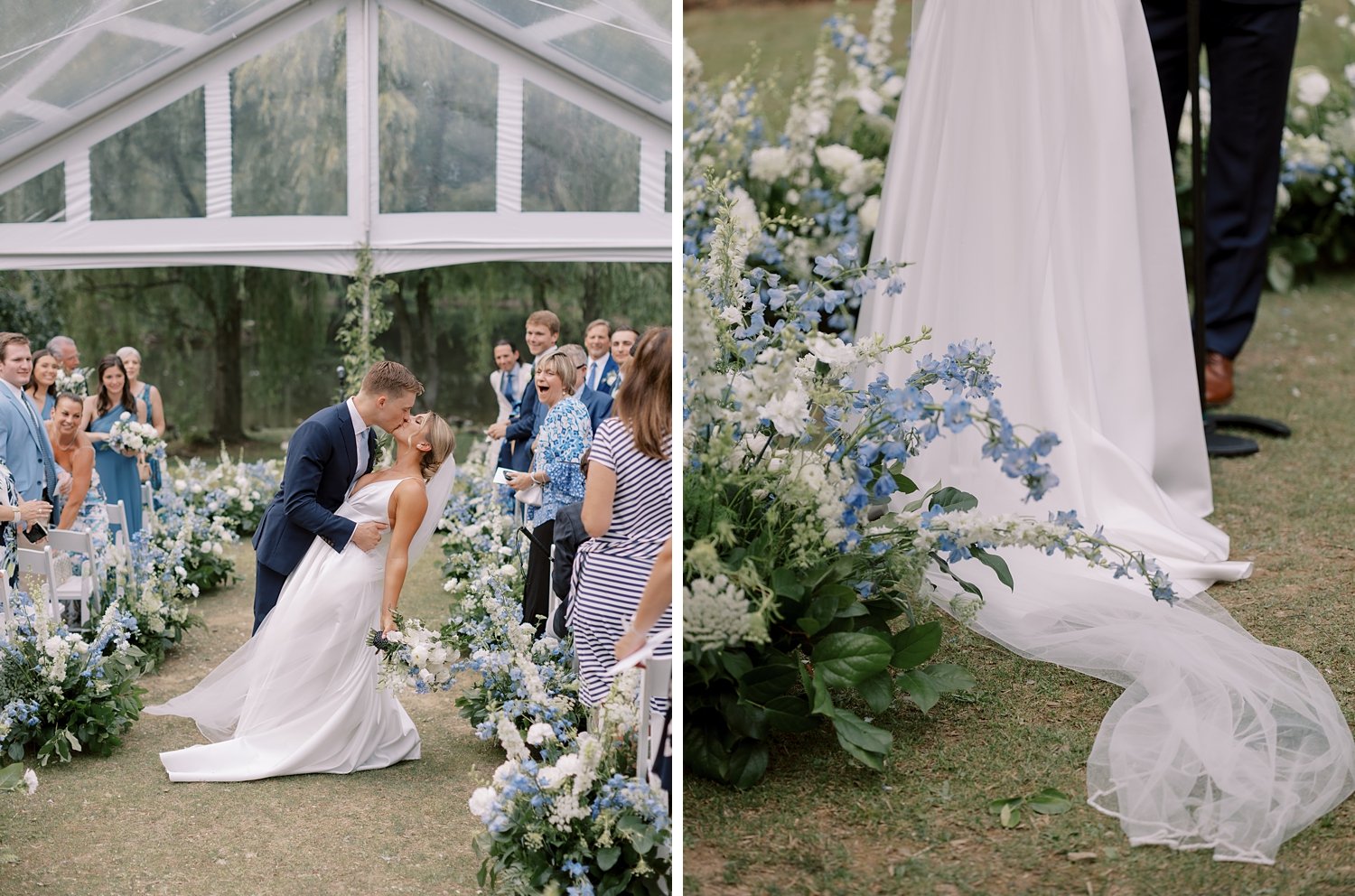 groom kisses bride in aisle of ceremony at the Buttermilk Inn &amp; Spa