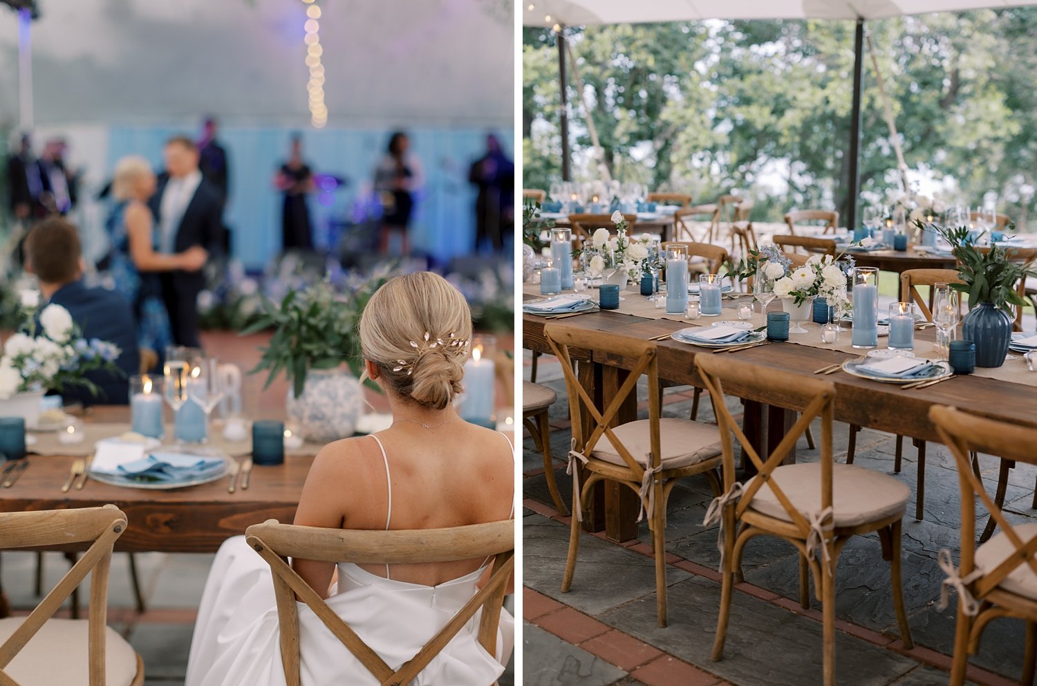 wedding reception under white tent on lawn at the Buttermilk Inn &amp; Spa