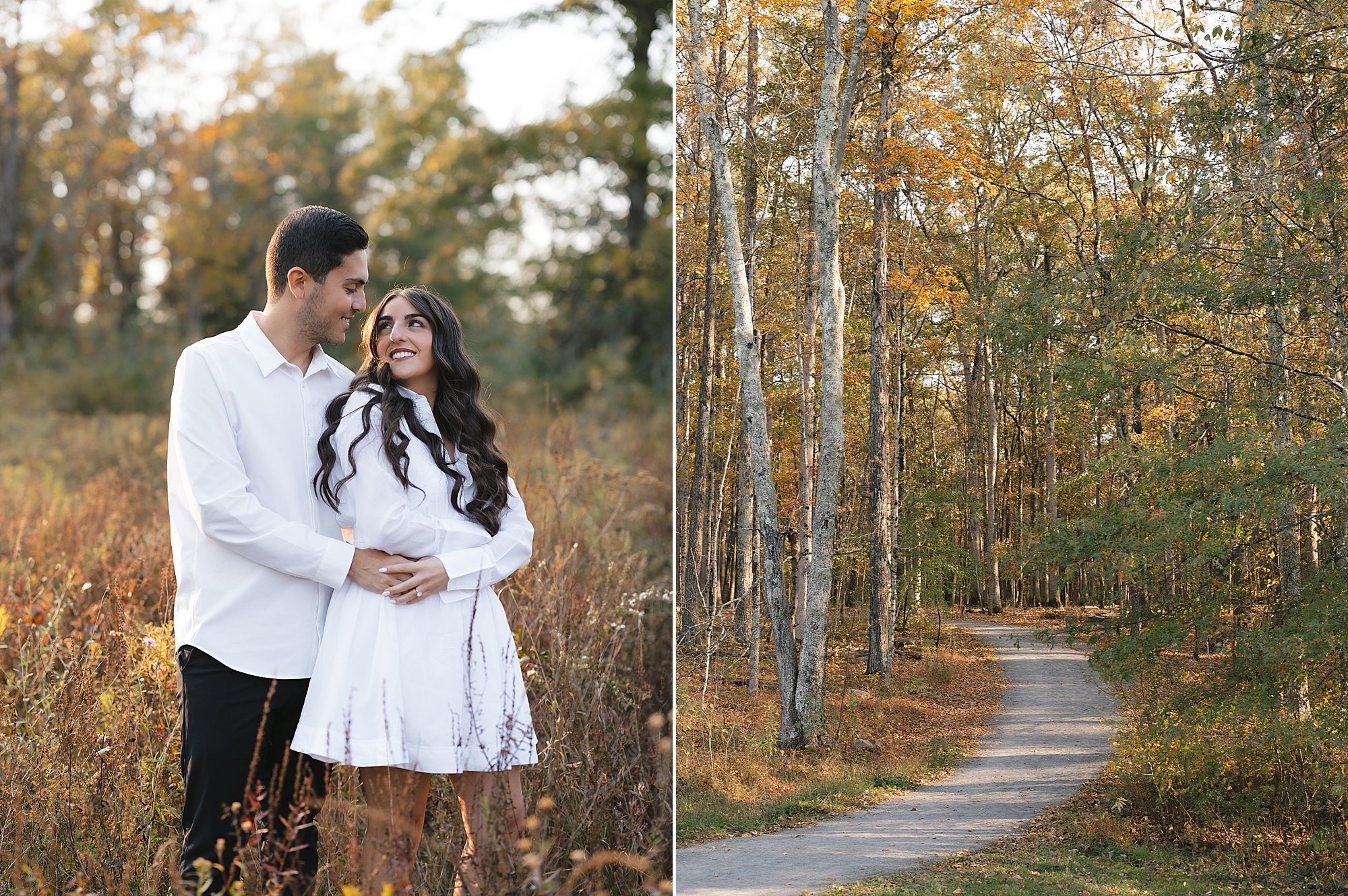 man hugs woman from behind in Hudson Valley park