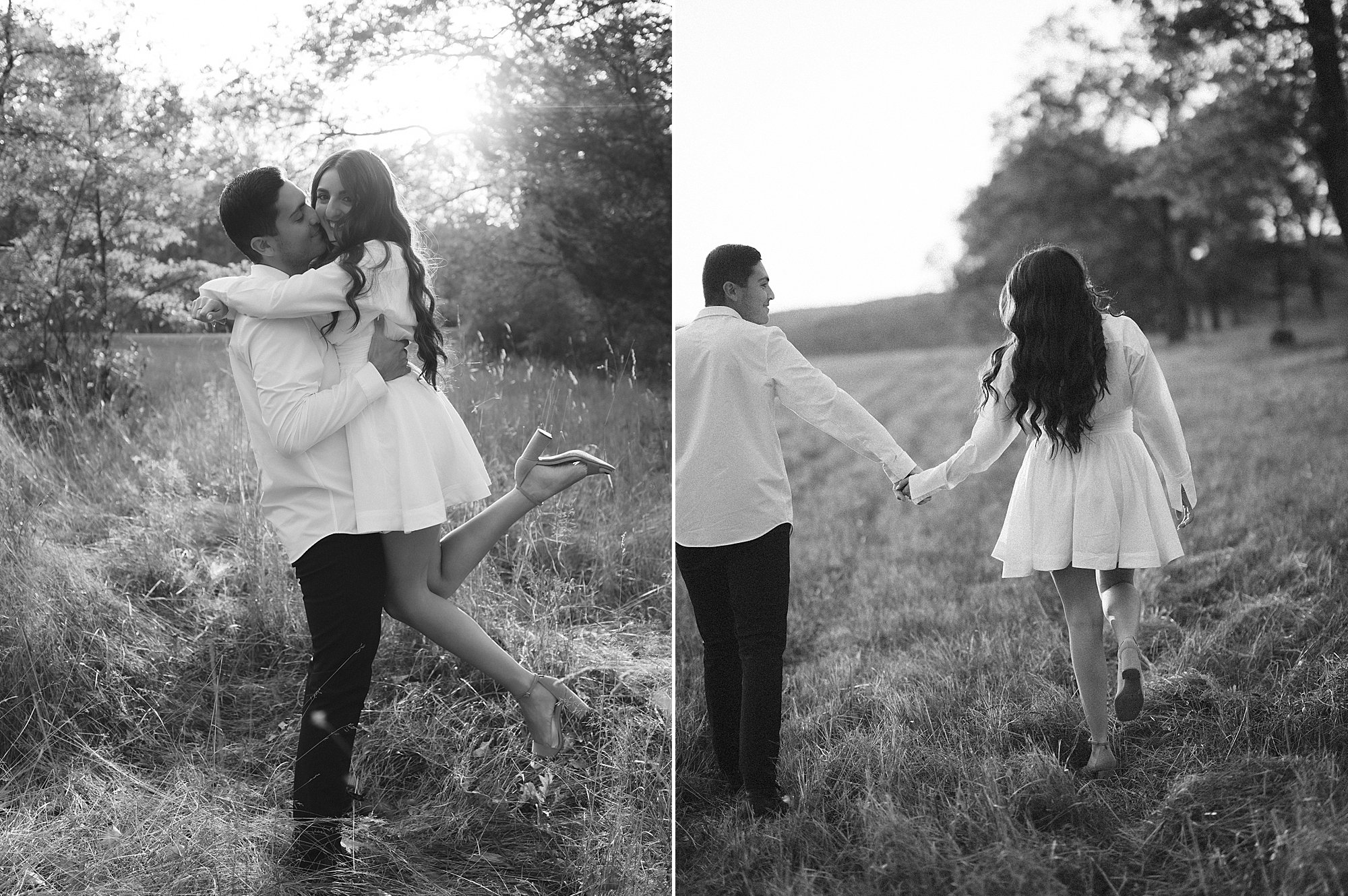 man and woman hold hands running through field at Testimonial Gateway Park