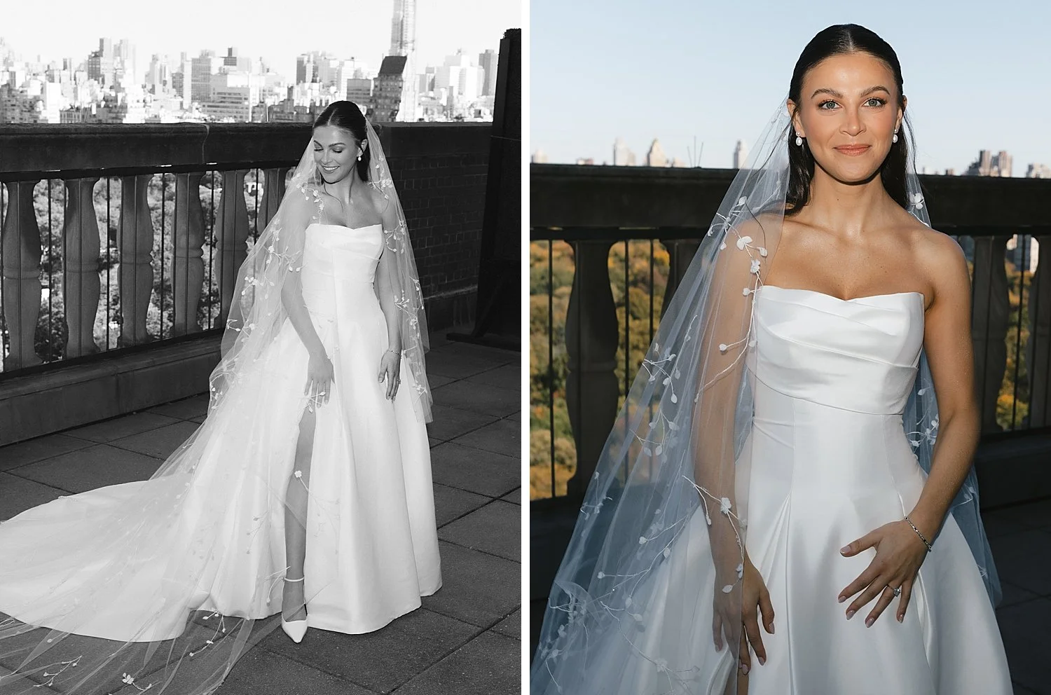 bride stands on balcony at New York Athletic Club