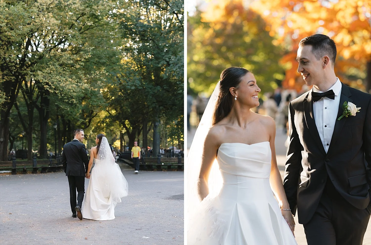 newlyweds smile at each other in Central Park