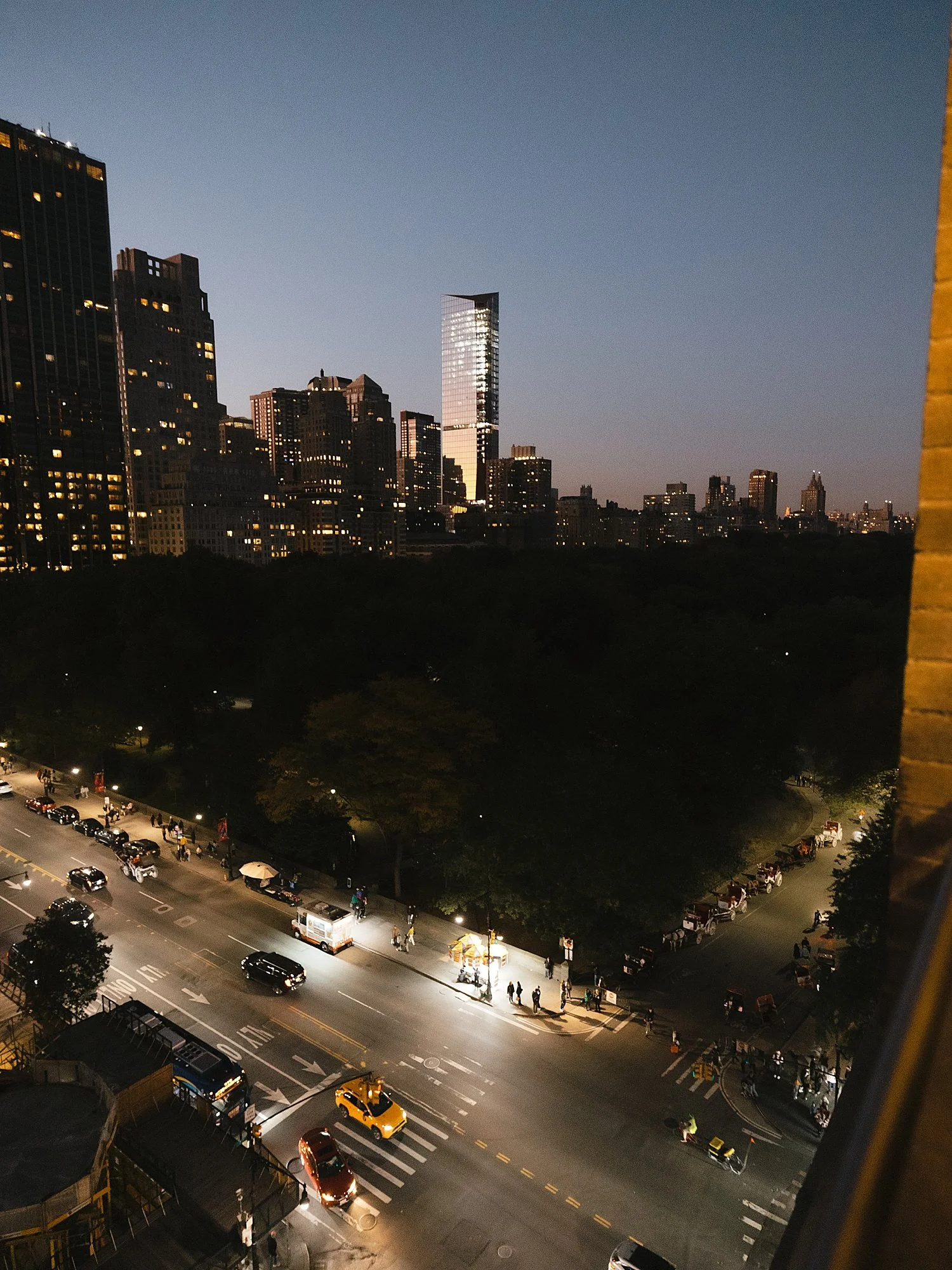 nighttime view of Manhattan traffic from the New York Athletic Club