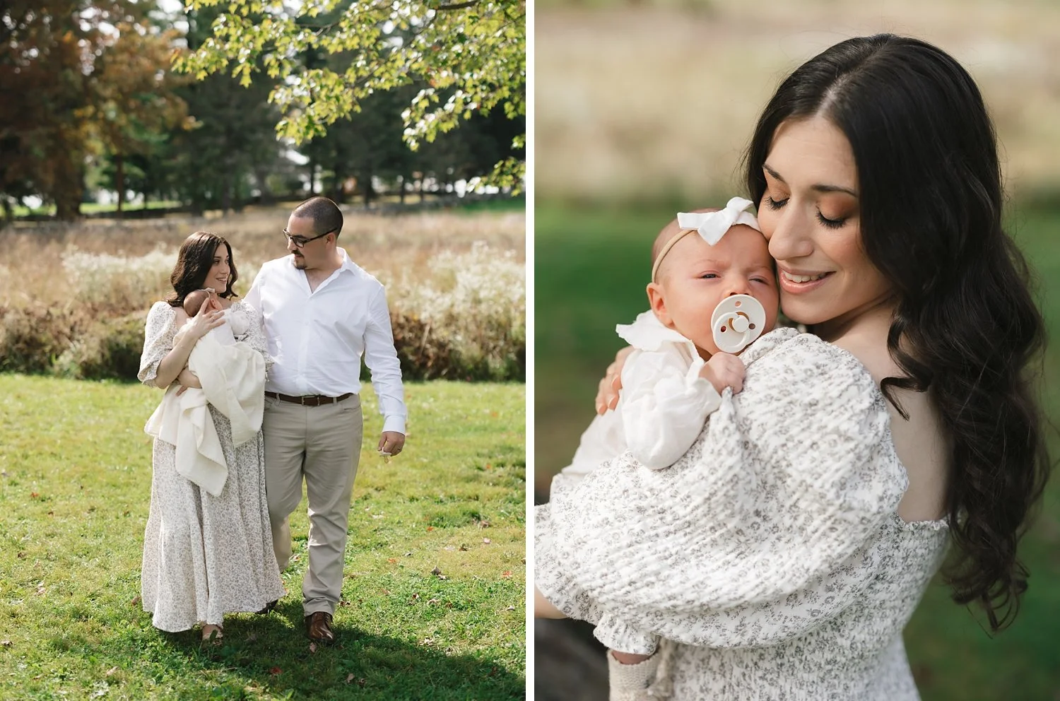 mom holds newborn daughter against her chin