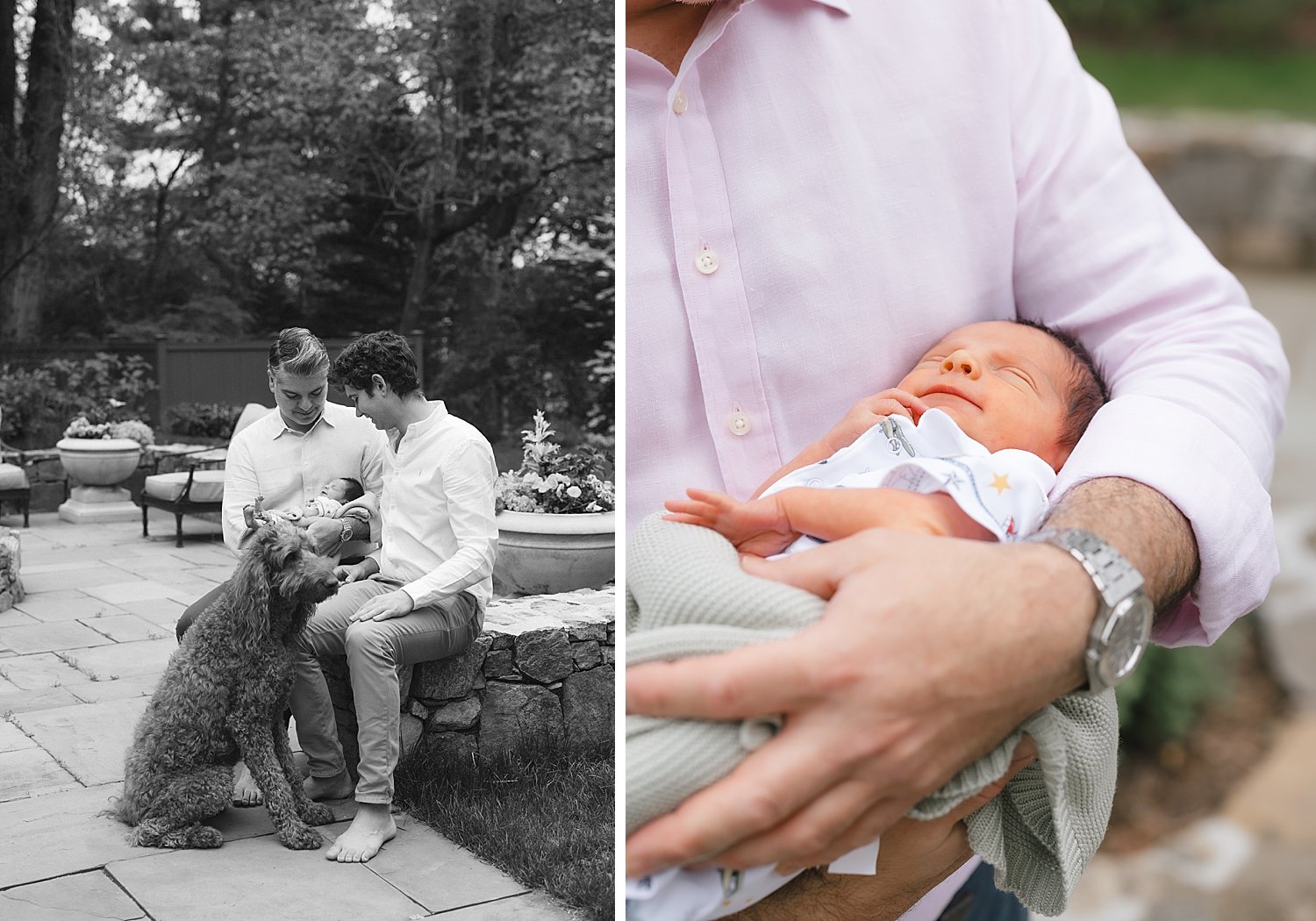 dad hugs son in arms during Greenwich CT family photos