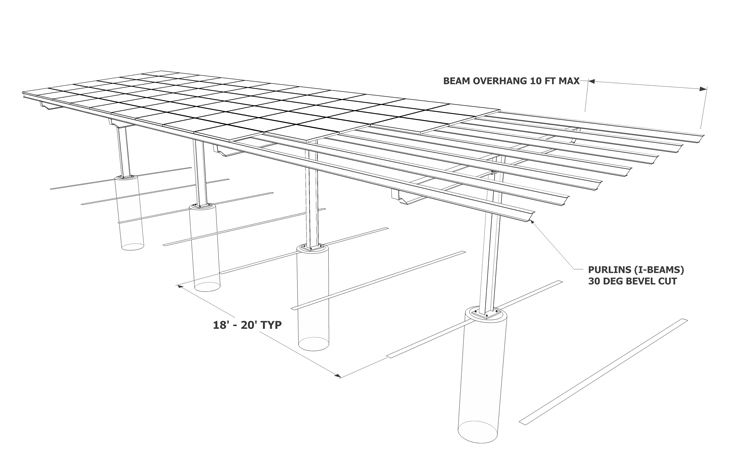 Solar Carport Single Column Sketch