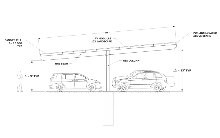 Solar Carport Single Column Sketch