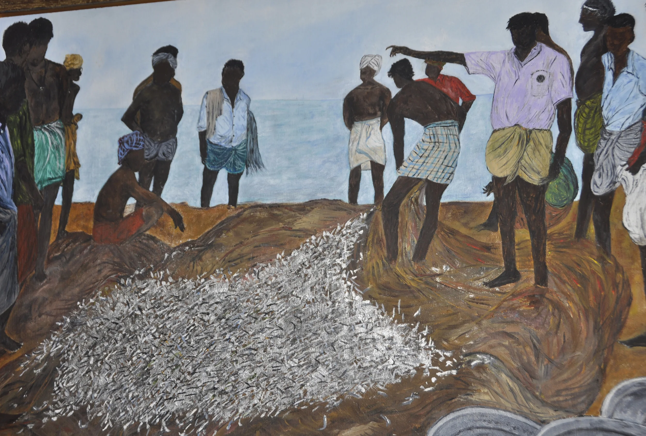 Fishermen in Kerala backwaters - oil on wood