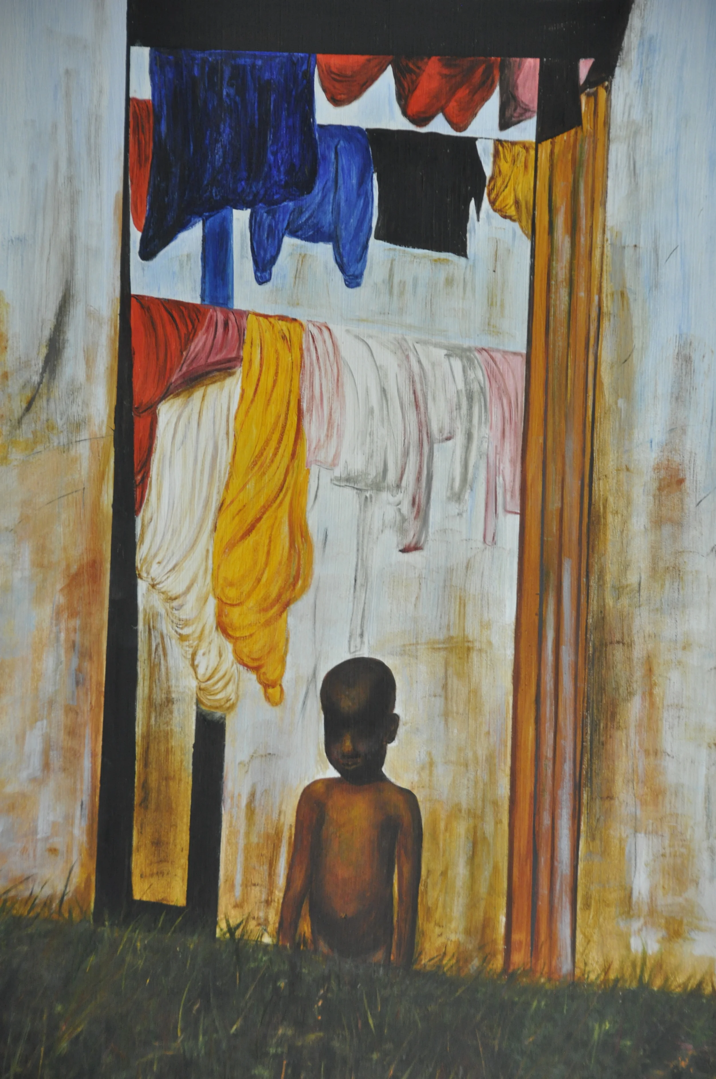 Kenyan boy - front  - oil on wood, based on a photograph by D Perrault