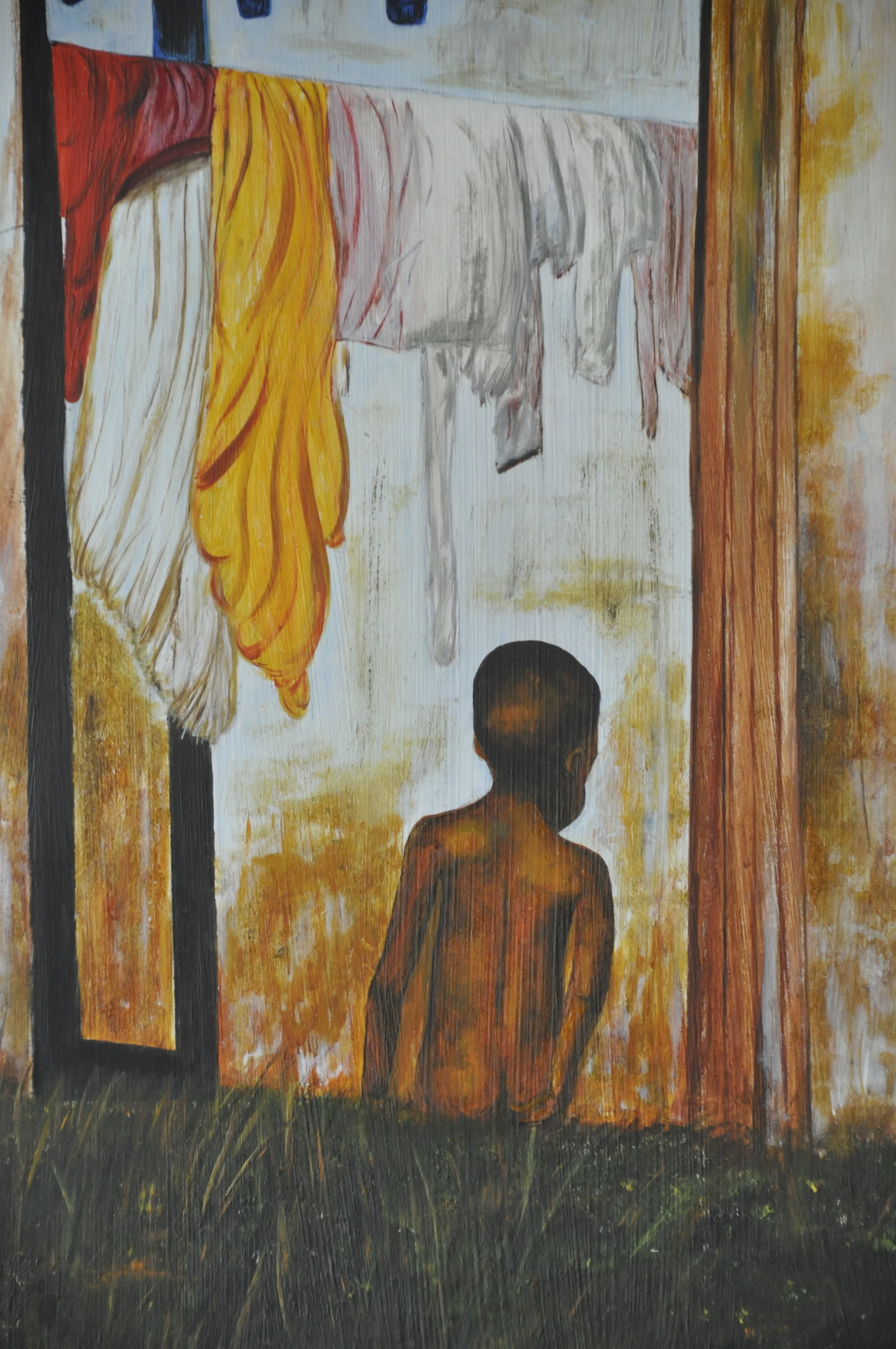 Kenyan boy back - oil on wood, based on a photograph by D Perrault