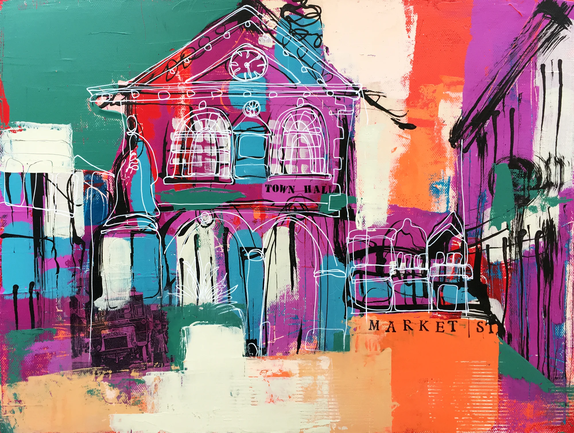 Town hall tamworth staffordshire (acrylic and ink on canvas 12x16)