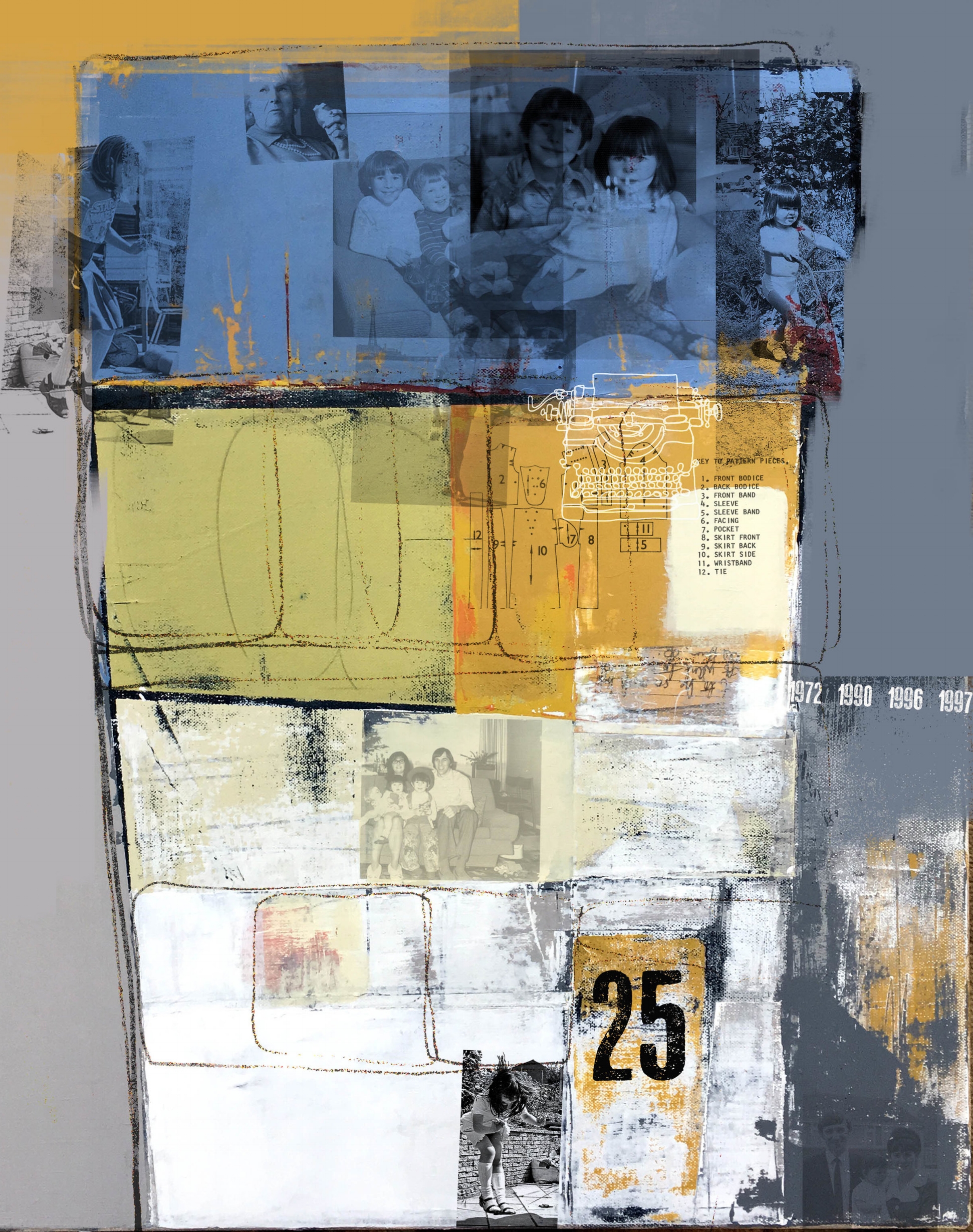'Childhood home' acrylic, graphite, photo transfer on canvas 16"X20"